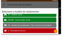 Implementos com destaques visuais de compatibilidade